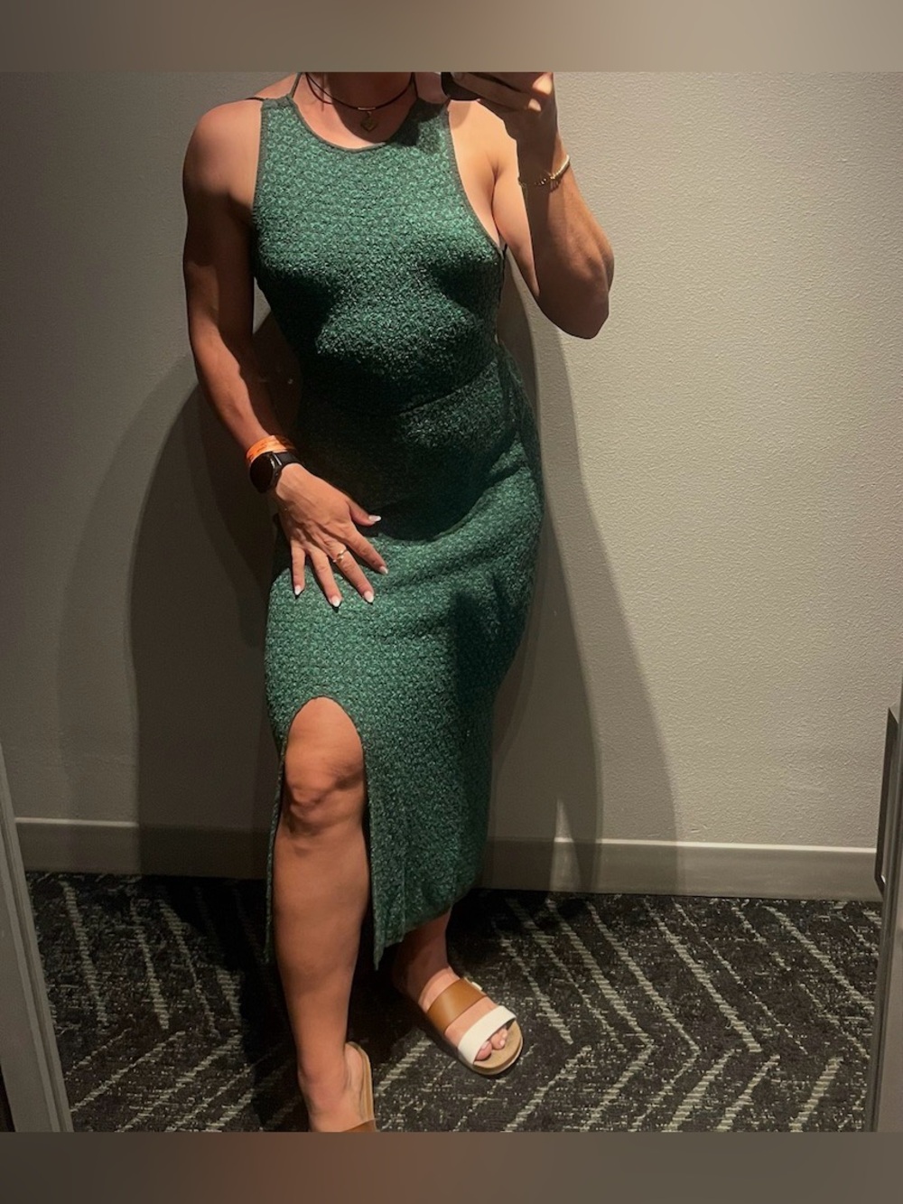 Sleeveless Green Midi Dress with Front Slit